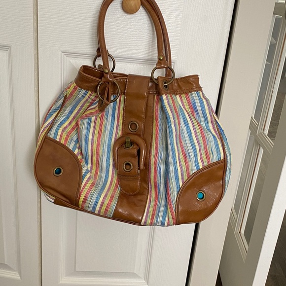 Aldo Colorful Striped Shoulder Bag with Brown Accents - Picture 12 of 12